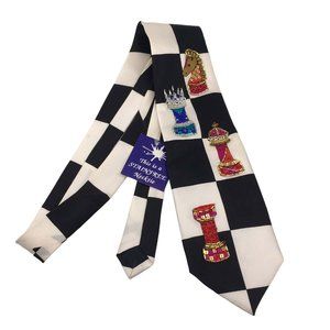 Black White Chess Board Fun Novelty Silk Necktie,‎ Sequin Beaded Tie, Gambit NWT